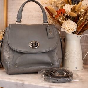 Coach Faye Hand Crossbody‎ Bag Gray Leather Satchel Backpack Silver hardware